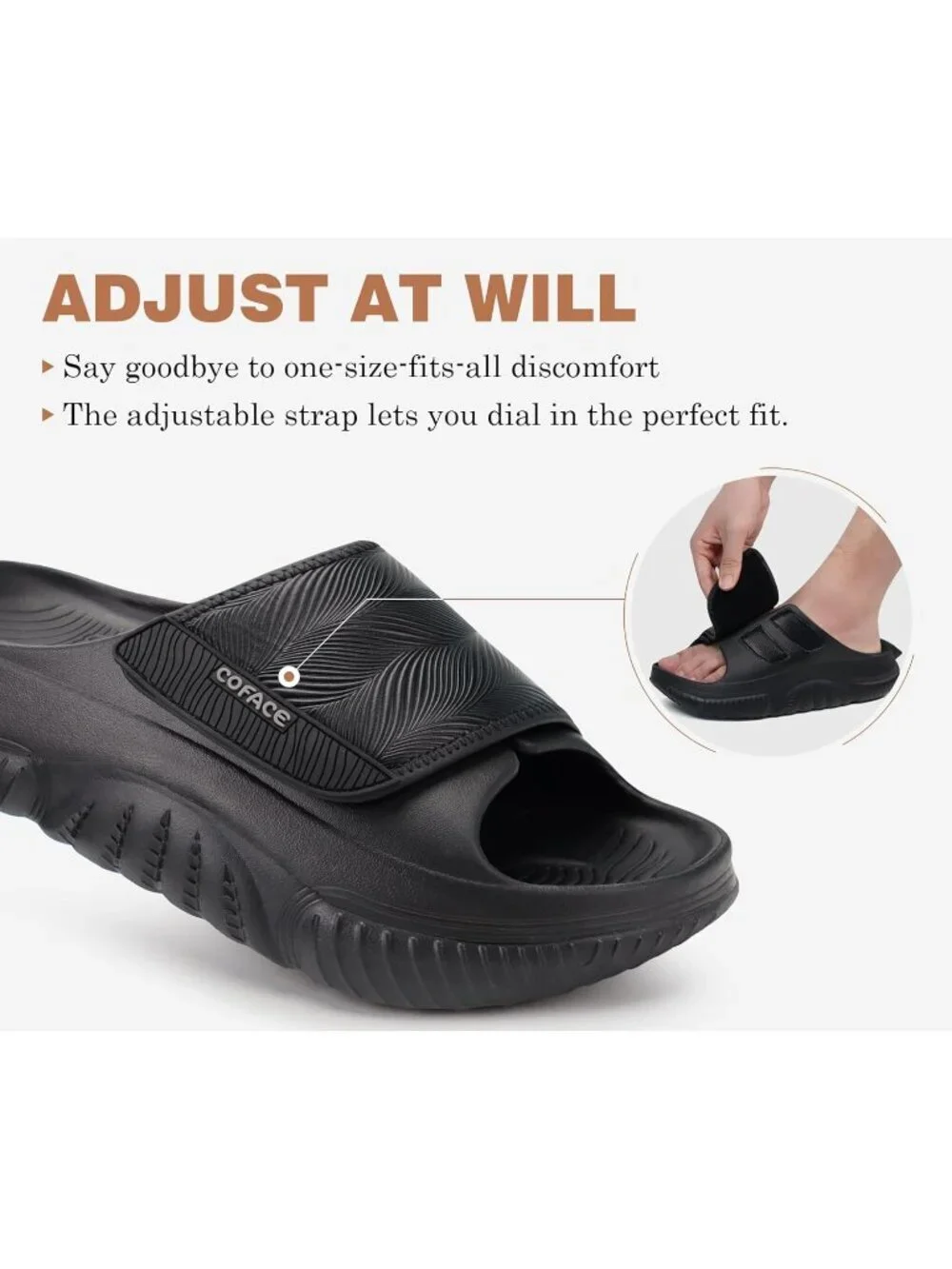 Men's All Black Recovery Sandals Orthopaedic Plantar Fascistic Walking Casual